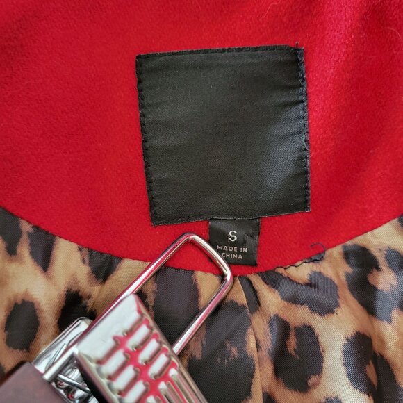 Express Pea Coat w/Leopard Interior, Wool Blend, Button Front, Women’s S, Red - Picture 6 of 9